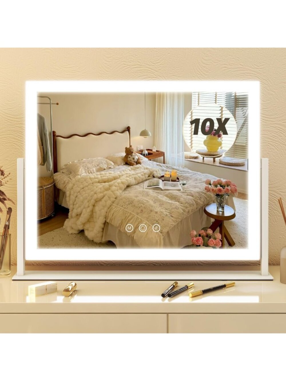 Illuminated Makeup Mirror 13''x17'' - Touch Screen, Dimmable, 3-Color Lighting